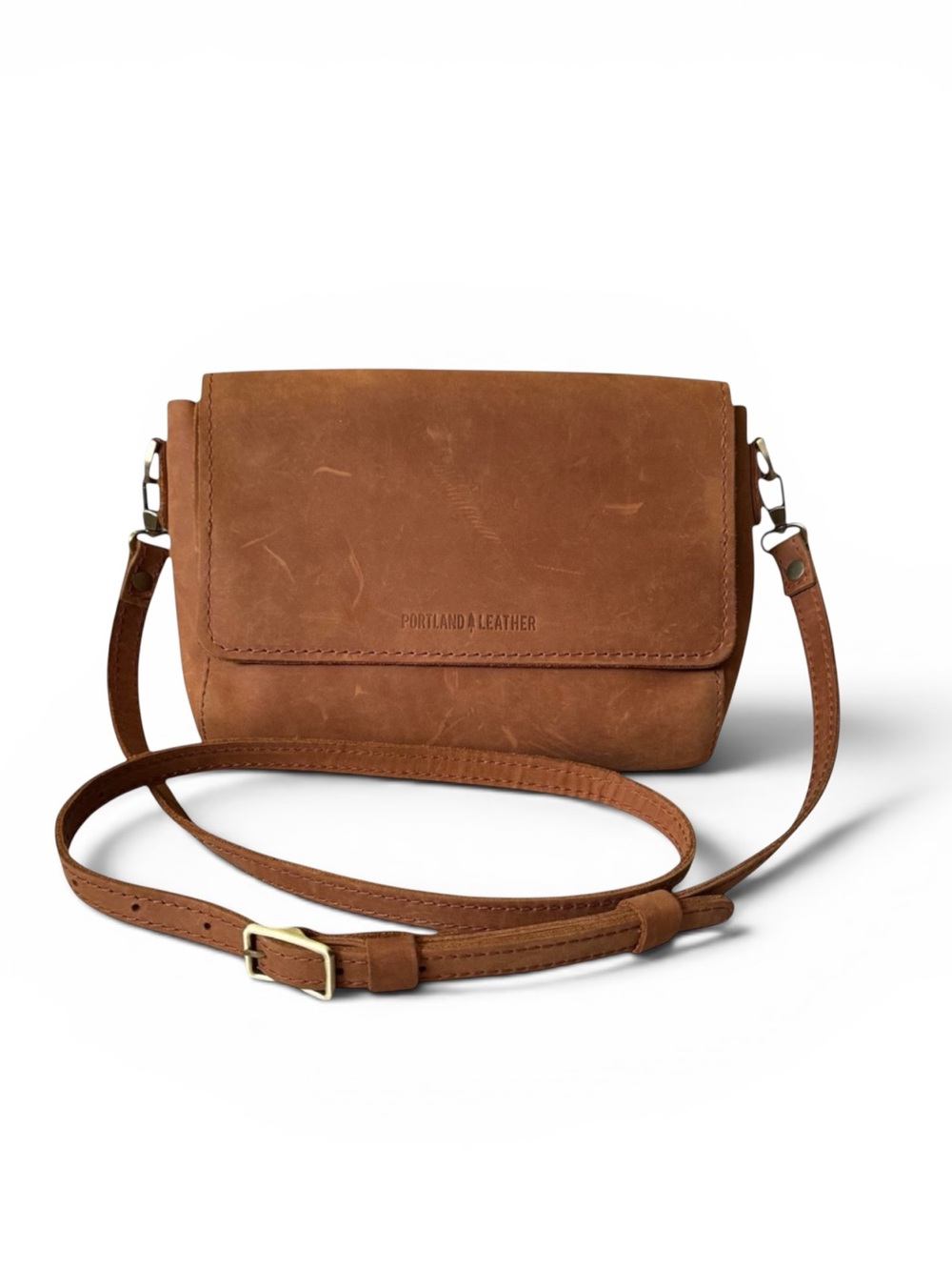 Portland Leather Goods Metro Dakota Crossbody Shoulder Bag Purse Brown